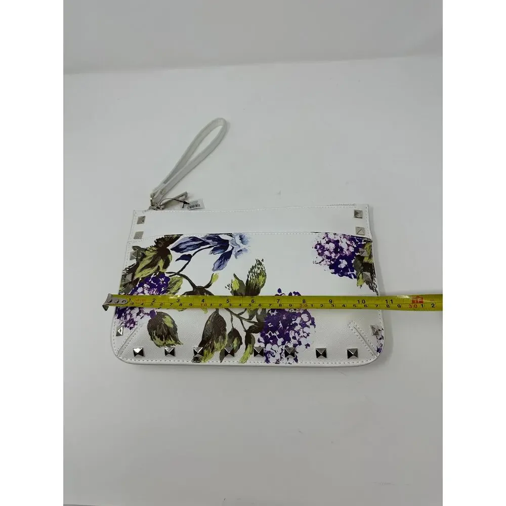 White House Black Market NWT White Purple Hydrangea Stud Wristlet Clutch Purse - Picture 7 of 8